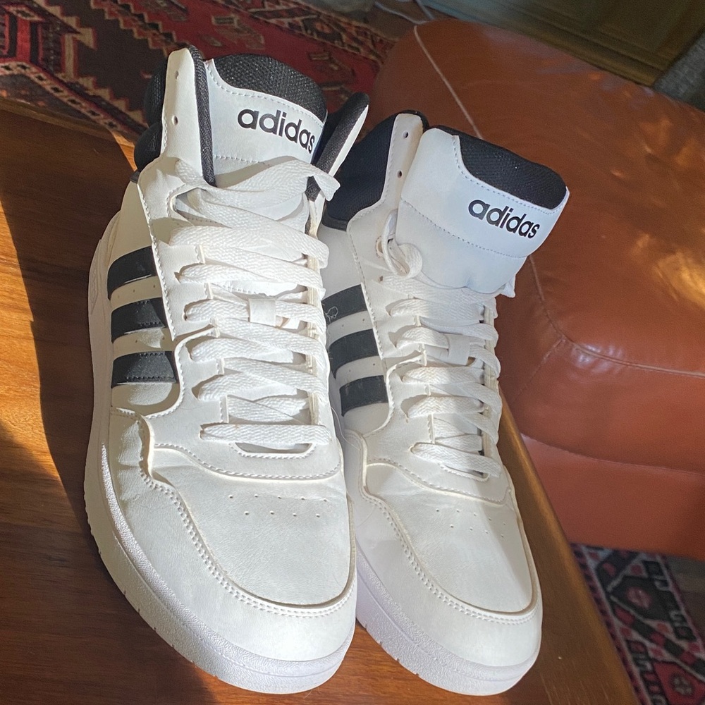 Adidas Men's Cream and Black High-Top Sneakers